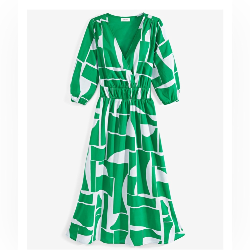 On 34 for Macys (like Anthropologie) Surplice Green Pattern Midi size XL